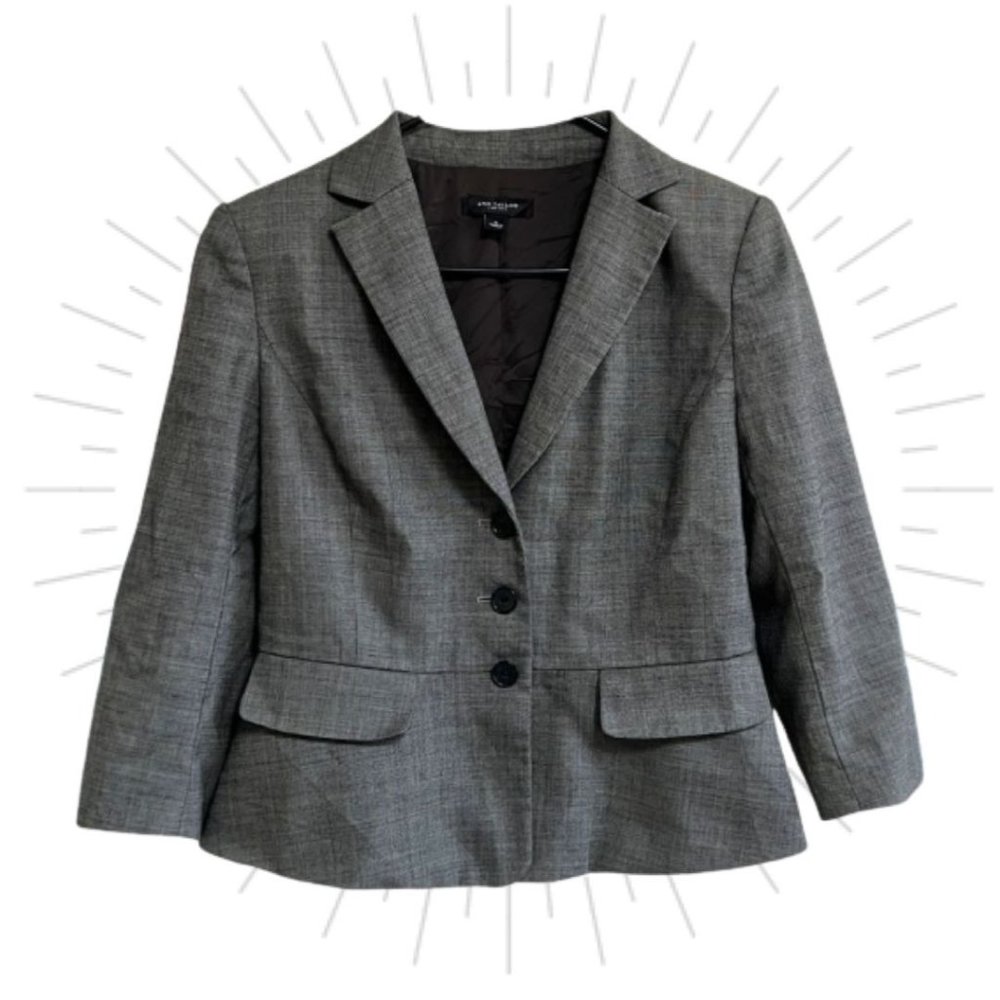 Ann Taylor Women's Fitted Gray Grey Wool Blend Fully Lined Button Blazer Size 6